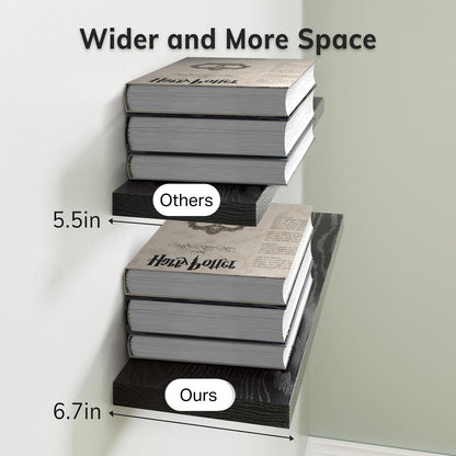 BAYKA Floating Shelves for Wall, Wall Mounted Rustic Wood Shelves for Bathroom, Bedroom, Living Room, Kitchen, Hanging Shelf for Books/Storage/Room Decor with 22lbs Capacity (Black, Set of 3, 15.7in)