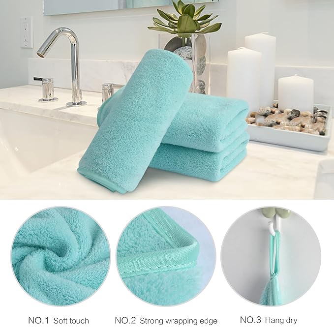 SINLAND Absorbent Coral Velvet Washcloth Ultra Soft Microfiber Face Towels 12 x