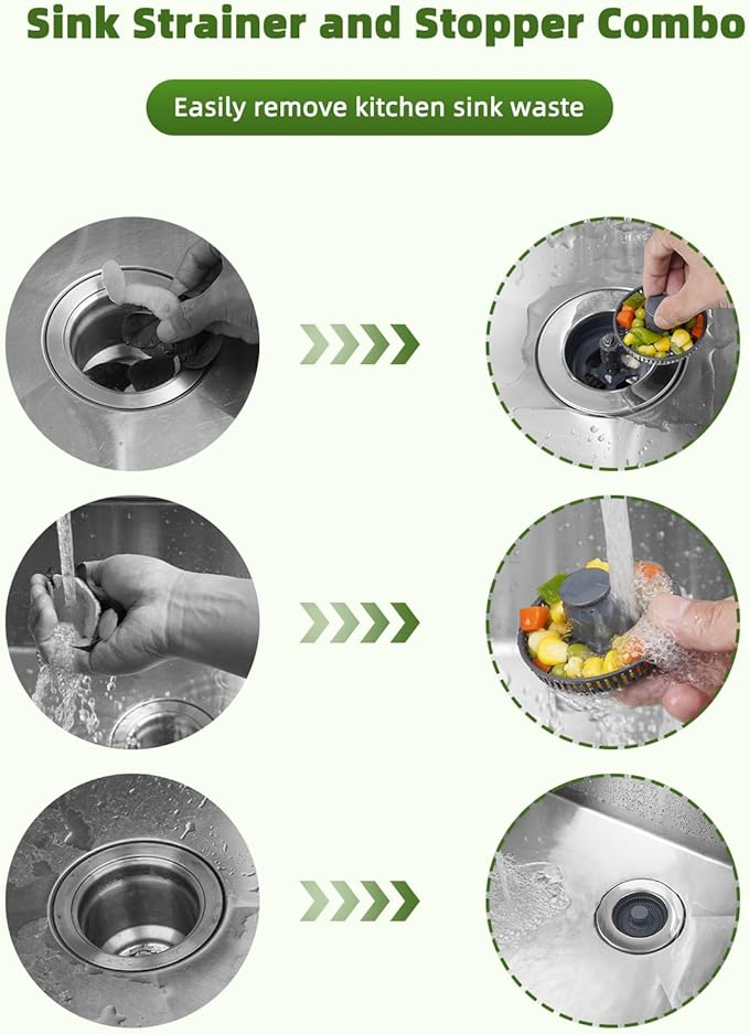 Universal 2PCS Kitchen Sink Strainer Stopper Combo, 3 in 1 Pop Up Kitchen Sink