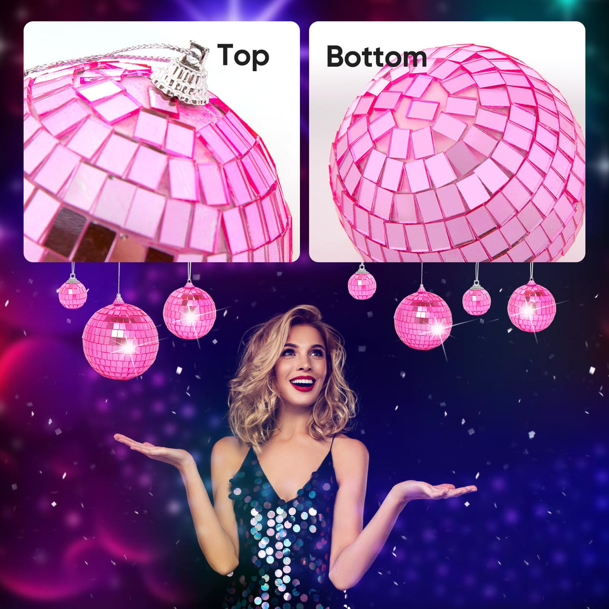 Mini Pink Disco Ball Ornaments: 42 Pack Small Disco Balls Decorations Different Sizes - Pink Disco Party Decorations Bulk for Christmas Tree Cake Room Birthday (1.2 Inch, 2 Inch, 2.4 Inch, 3 Inch)