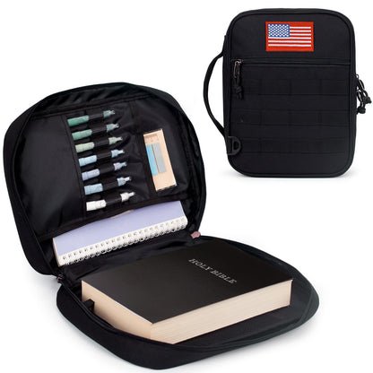 ATRIPACK Tactical Bible Cover For Men,Large Bible Case With Shoulder Strap,Water-Resistant Book cover With Handle,Multi-Functional Carrying Bible Holder Bag For Church,Study,Spiritual