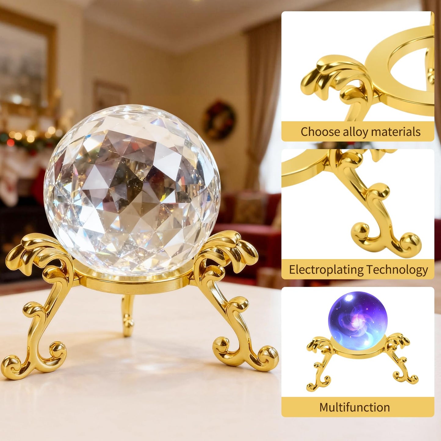 Dirvcp 10Pcs Gold Crystal Ball Stands, Gold Sphere Display Holder for 40mm-80mm Crystal Balls, Glass & Natural Stone Display Stand, Decorative Rock Organizer
