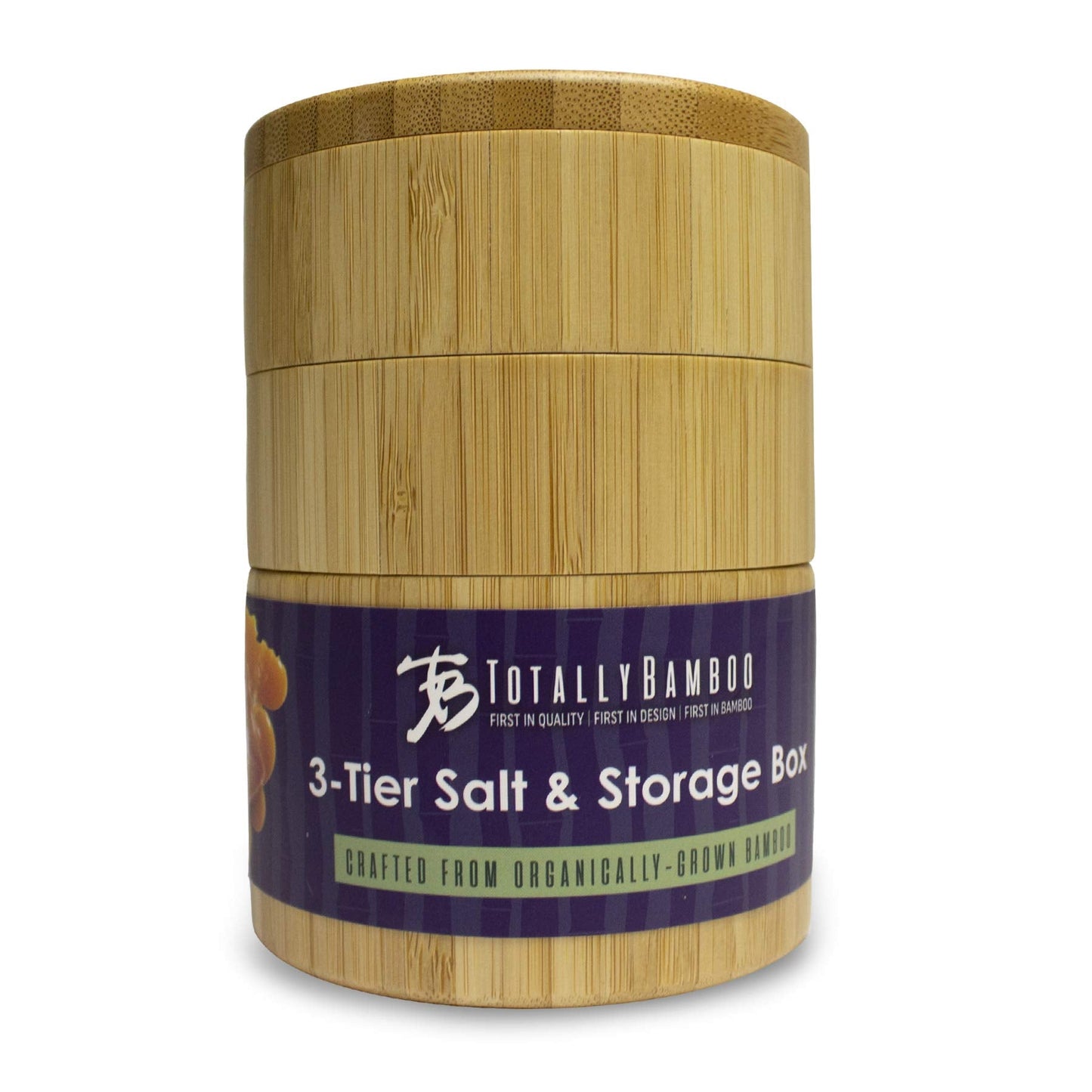 Totally Bamboo Triple Salt Cellar, 3 Tier Bamboo Salt and Pepper Container with Magnetic Swivel Lids, Seasoning Box for Herbs and Spices, 1⅓ Cup