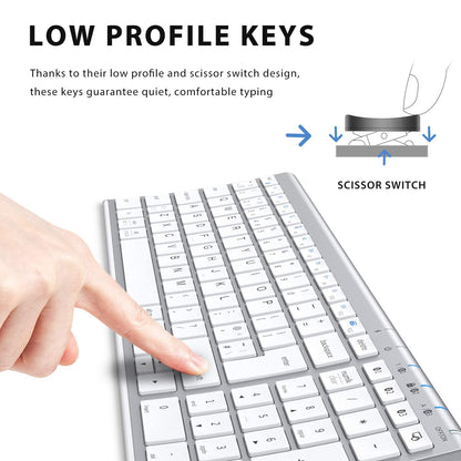 iClever Wireless Bluetooth Keyboard, Keyboard Rechargeable Bluetooth 5.1 Stable Connection to Multi Devices Silent Slim Keyboard for Mac, iPad, iPhone, iOS, Android, Windows, QWERTY UK Layout