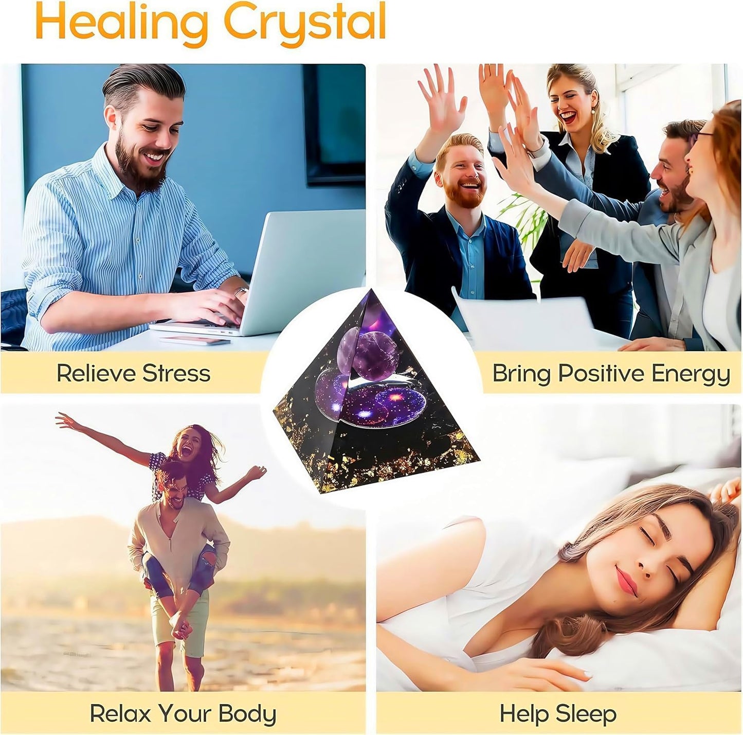EternalOrgone Orgone Pyramid for Positive Energy, Orgonite Amethyst&Obsidian Healing Crystal Pyramids for Reduce Stress Chakra Reiki Healing Meditation Attracts Lucky and Success