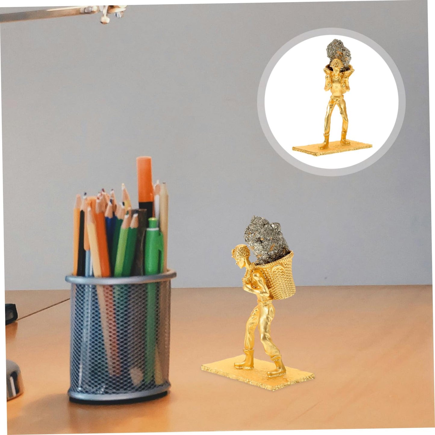 Cabilock Mineral Stone Miner Figurine with Basket Unique Irregular Ore Decoration for Home Office and Desk Natural Style Mineral Adornment for Creative Home Decor