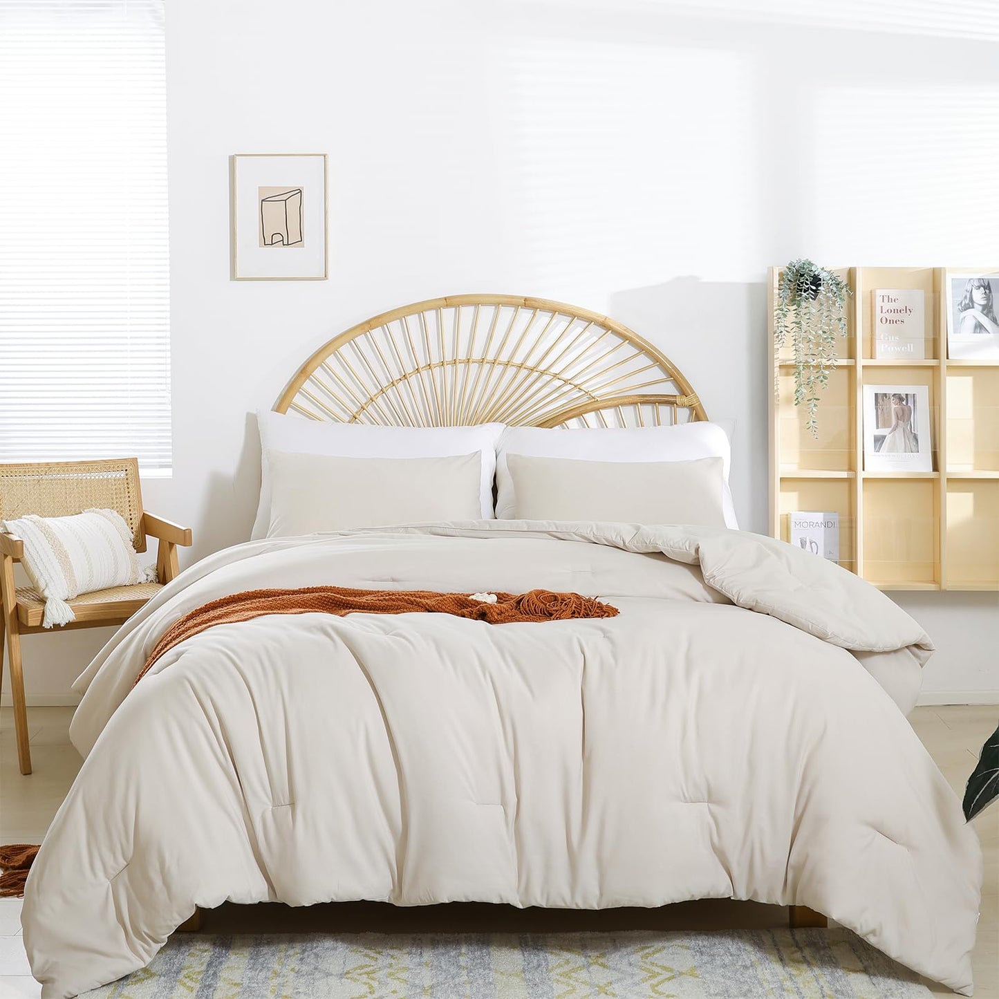 weigelia Beige Comforter Set Twin Boho Cream Twin Comforter with 1 Pillowcases - Soft Lightweight Cozy Bedding Set for All Season - Beige Comforter Twin Size for Women Teens Kids
