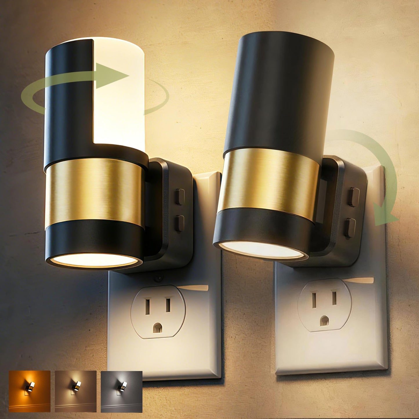 L LOHAS LED Night Lights Plug into Wall, 2 Pack, Plug in Night Light, Soft White/Cool White/Amber, Dimmable Backlit Nightlight with Light Sensor, 180° Rotatable Nightlights Plug in Wall for Hallway