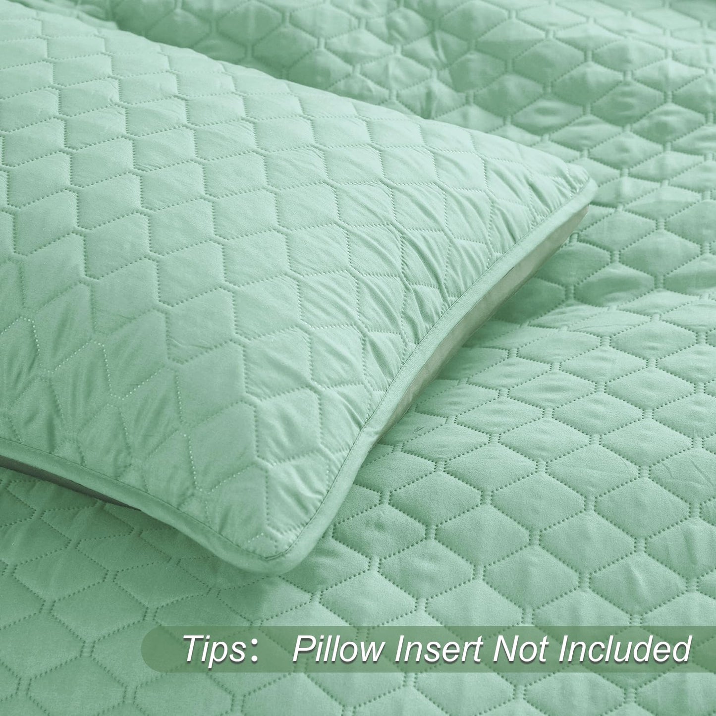 Exclusivo Mezcla Reversible King Size Quilt Bedding Set with Pillow Shams, Lightweight Quilts King Size, Soft Bedspreads Bed Coverlets for All Seasons - (Light Green, 104"x96")