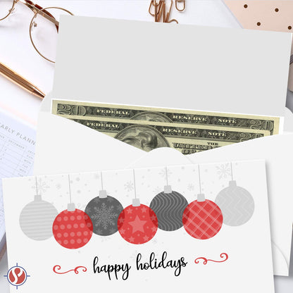 Happy Holidays Envelopes with Blank Cards for Notes – Cash Money, Check and Currency Holder, Nice Winter Christmas New Year Greeting, Coins, Presents & Gift Cards | 3-5/8" x 6-1/2" | 25 per Pack