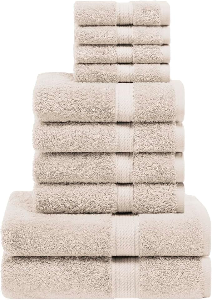 SUPERIOR Egyptian Cotton Pile 10 Piece Towel Set, Includes 2 Bath, 4 Hand