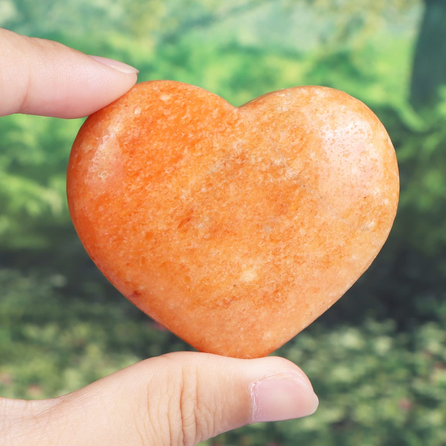 SMQ 60mm Orange Calcite Crystal Heart Shaped Worry Stone Hand Carved Polished Gemstone Pocket Palm Chakra Stones for Reiki Healing Meditation Valentines Anniversary Day Gifts