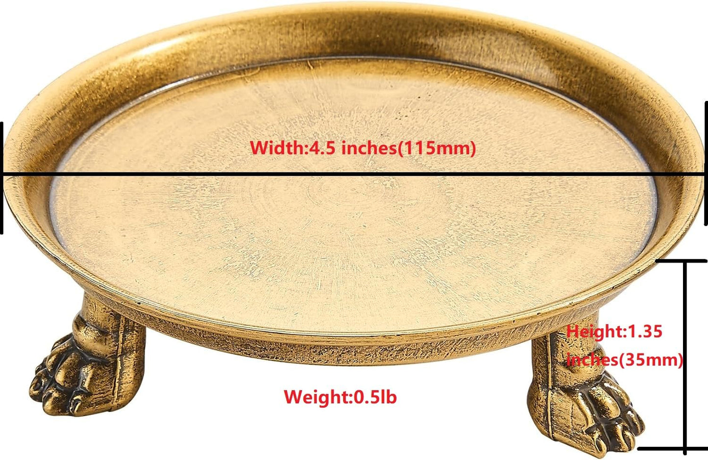 khtumeware 4.5 Inch 100% Solid Brass Clawfoot Candle Dish - Antique Pedestal Dish - Candle Holder - Jewelry Holder - Perfect for Wax Candles, Rings, and Trinkets