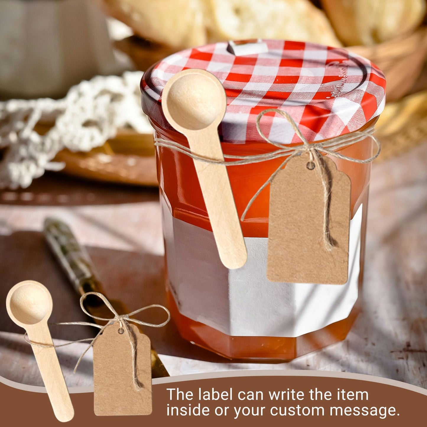 120 Sets 3 Inch Mini Wooden Spoons with 120 Pcs Tags and 2 roll of Twine Rope Spice Jars Wood Spoons Disposable Small Spoons Wooden Spoons Honey Sugar Cooking Oil Tea Coffee Kitchen