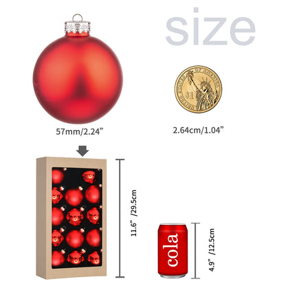 Suixing Christmas Glass Balls Multi Colors Included with Loop Set Festival Home Party Decors Xmas Tree Hanging Pendant 14PC 2.2In Red