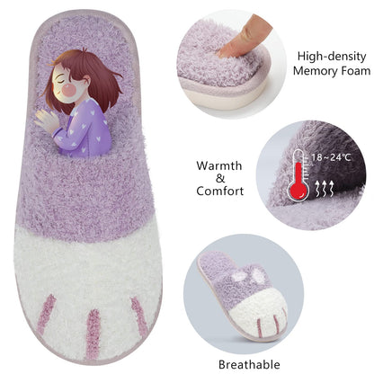 SINNO Cute Animal Slippers for Women Indoor Outdoor Memory Foam House Slipper Soft Warm Cozy Fuzzy Bedroom Non-Slip Shoes Christmas Gift ladies