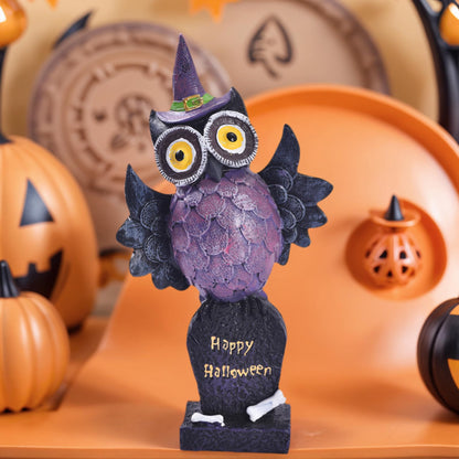 voiyio Resin Owl Statue Decor Home Indoor Halloween Party Decoration Figurine with Witch Hat Room Table Decoration Aesthetic Works of Art of Plastic (Purple)
