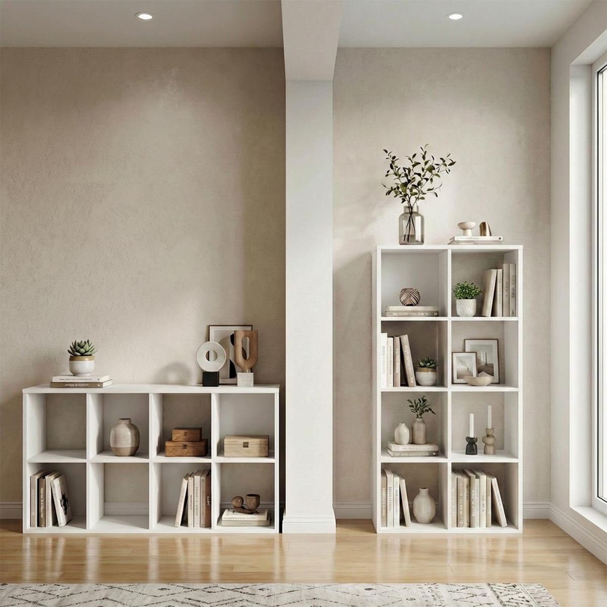 Endearing Limons【2026 Wooden 8 Cube Shelf Storage Organizer with Anti-Tipping Kits + Reversible Open Back Solid Panel Bookcase (11 x 11 Unit Cell White)