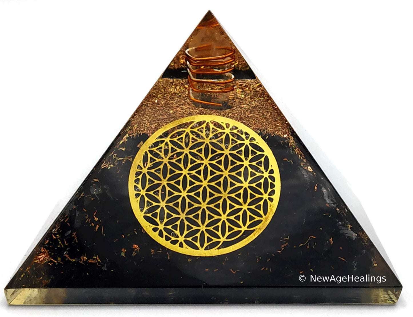 Amazing Gemstone Large Shungite Orgone Pyramid Crystal - Flower of Life Orgonite Pyramid - Positive Energy Healing