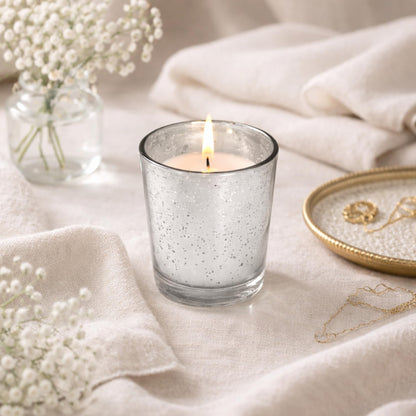 Hosley Set of 12 Silver Mercury Filled Glass Votive Candles. Ideal Gift for Weddings, Bridal Showers, Parties, Home Decor, and Special Events