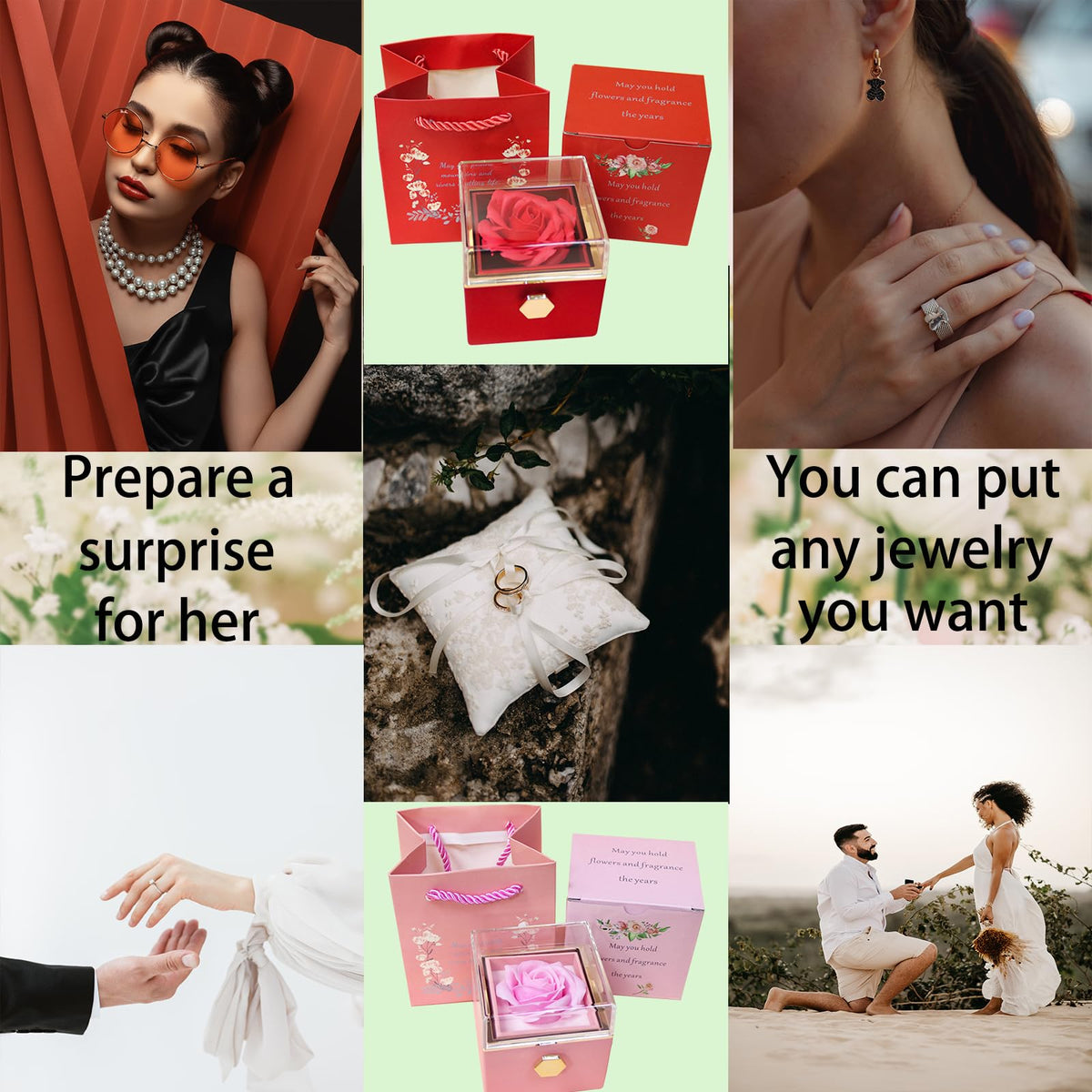 JYCMMFC Romantic Gifts for Her Rose Ring Box Jewelry Box Artificial Flowers Eternal Rose Box Anniversary Wedding Valentines Day Christmas Birthday Thanksgiving Gifts for Mom Wife Girlfriend Women