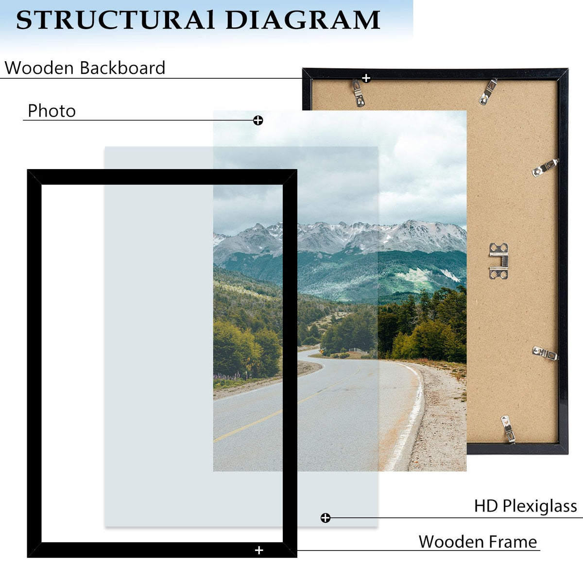 QOTIB Wood 14x19 Picture Frame Black for Wall Hanging, 14 x 19 Frame Photo Frame for Wall Horizontally or Vertically, Black, 1 Pack