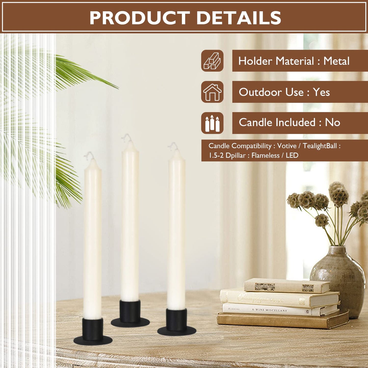 Gute Taper Candle Holder, Candle Holders for Pillar Candles, Matte Black Candlestick Holder Centerpieces for Home Decoration, Wedding Anniversary, Party, Housewarming Gifts,Set of 8,Round