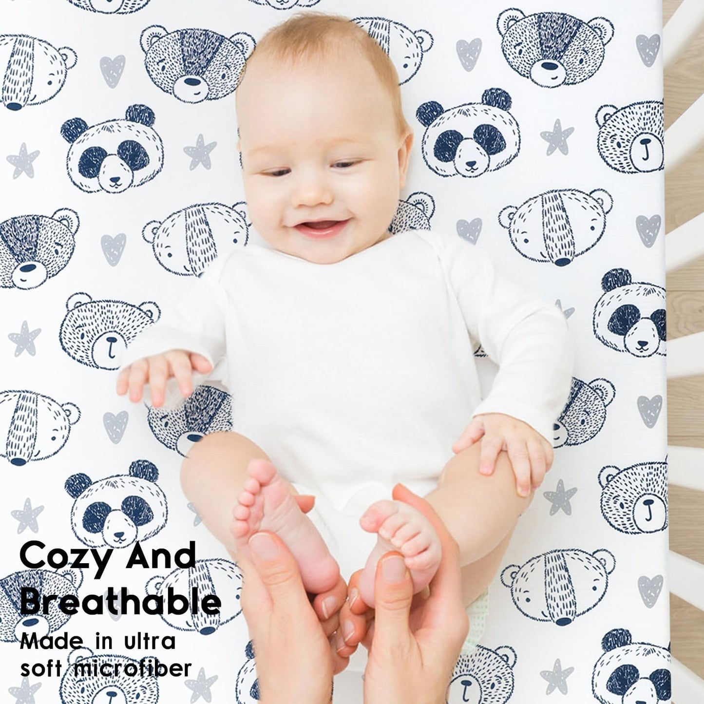 Yoofoss Pack and Play Sheets Fitted, Mini Crib Sheets 2-Pack for Pack N Play Mattress, Stretchy Playard Sheet, Soft and Breathable (Panda)
