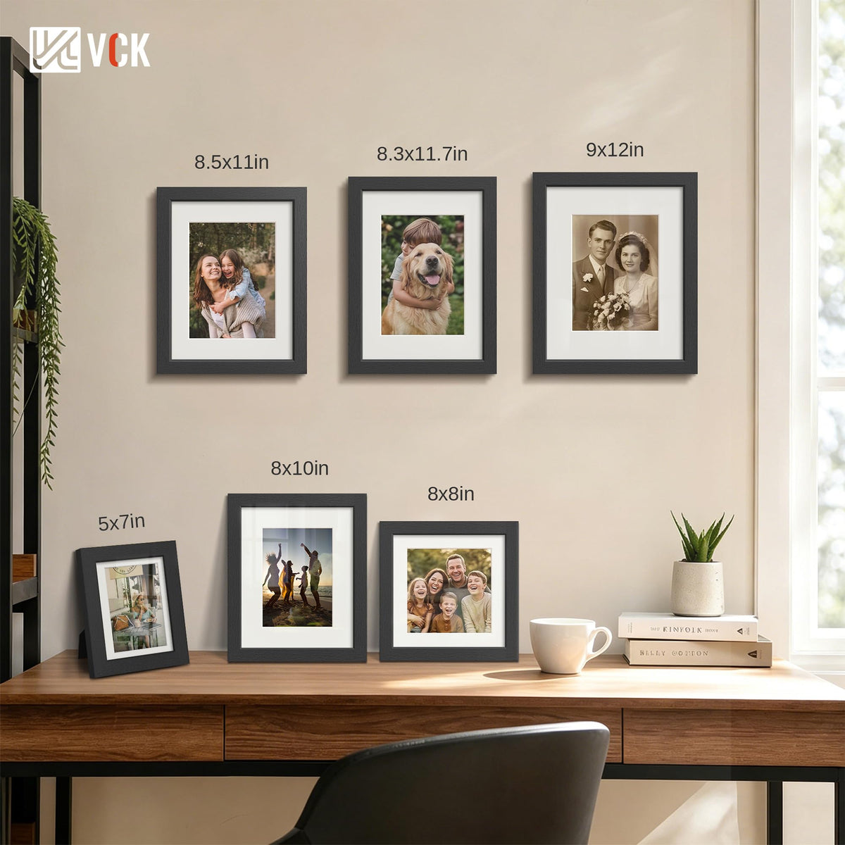 VCK 5x7 Picture Frame Black - 5 Pack, with Tempered Glass, Displays 4x6 Photo with Mat or 5 x 7 Without, for Horizontal/Vertical Tabletop & Wall Hanging in Home, Office, or Gallery