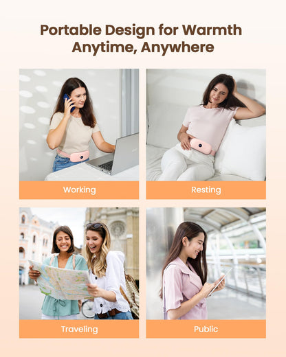 Heating Pad for Period Cramps, Fast Heating with 6 Heat Levels and 6 Massage Modes, Portable Menstrual Heating Pad, Belly Period Massager for Women and Girls, Pink