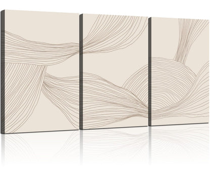 RJETZMU 3 Pcs Minimalist Abstract Line Canvas Wall Art Modern Neutral Beige Wall Decor for Bedroom Living Room Studio 12x16 Inch Ready to Hang