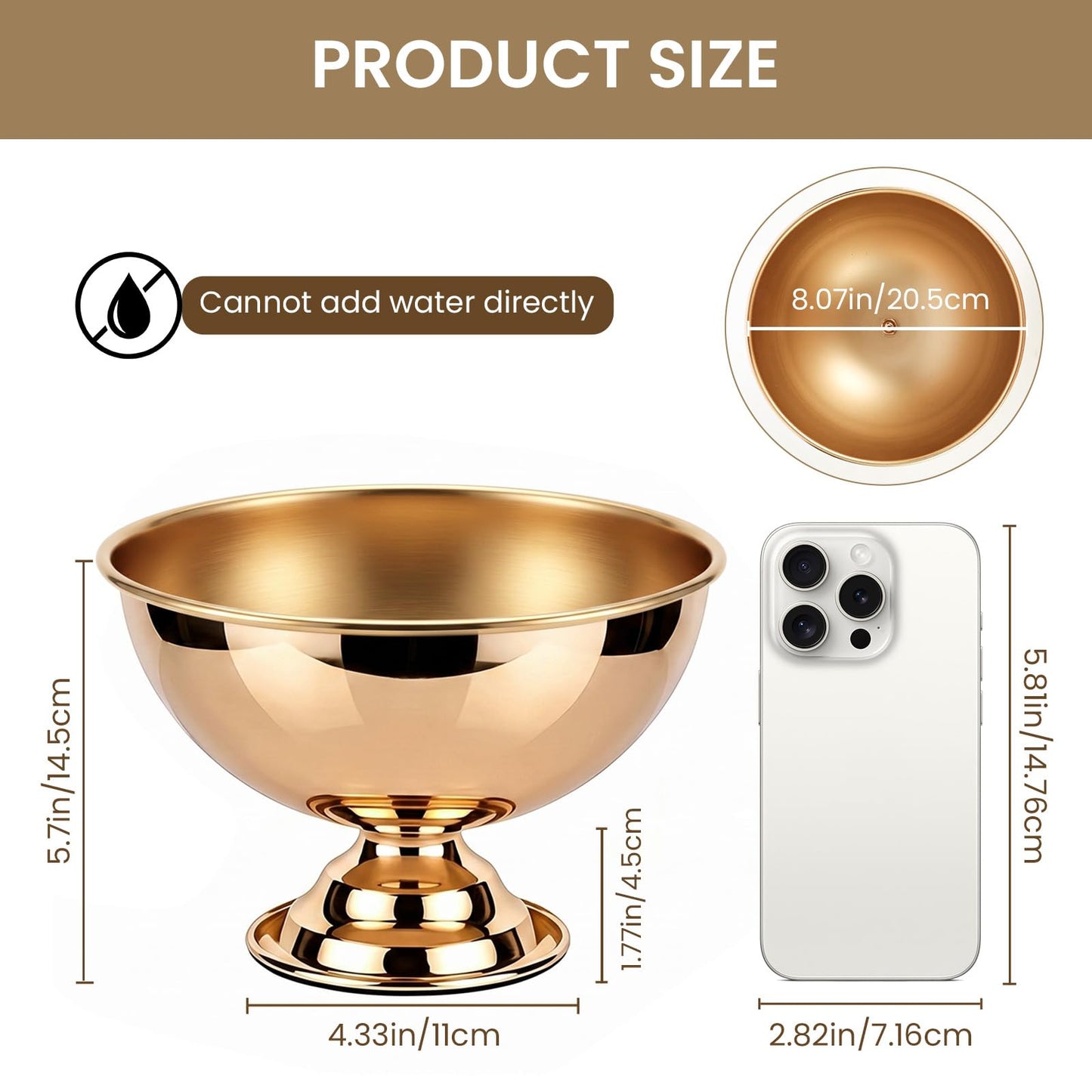 fehiuji Gold Vases for Centerpieces 2 Pack, 8.07 Inch Electroplated Mirror Finish Footed Bowl for Wedding & Home Decor