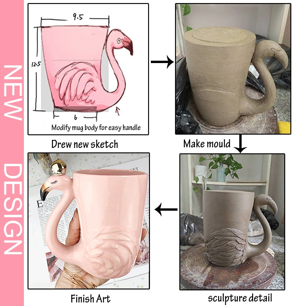 16 oz Cute Pink Coffee Mug Ceramic Flamingo Gift Unique Cups Mom Day Gift for Women Her Grandma Pretty Mug Funny Coffee Cup Funky Xmas Presents for Girlfriend Decorative Animal Decor Christmas Mugs
