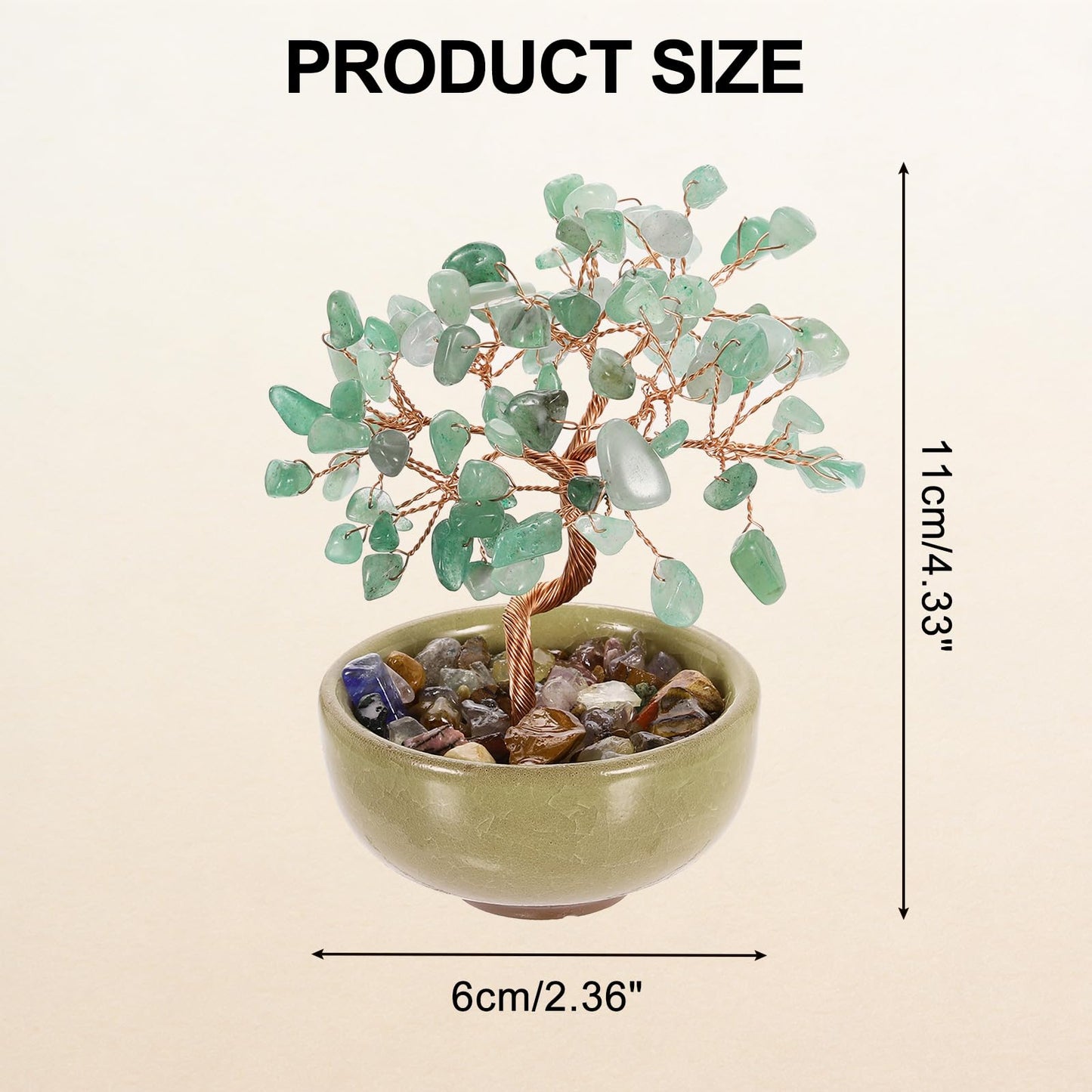 MECCANIXITY 7 Chakra Crystal Tree of Life, Natural Aventurine Gemstone Tree Handmade Feng Shui Bonsai with Agate Base for Positive Energy, Good Luck, Home Decor (4 x 2.4 Inch Green)
