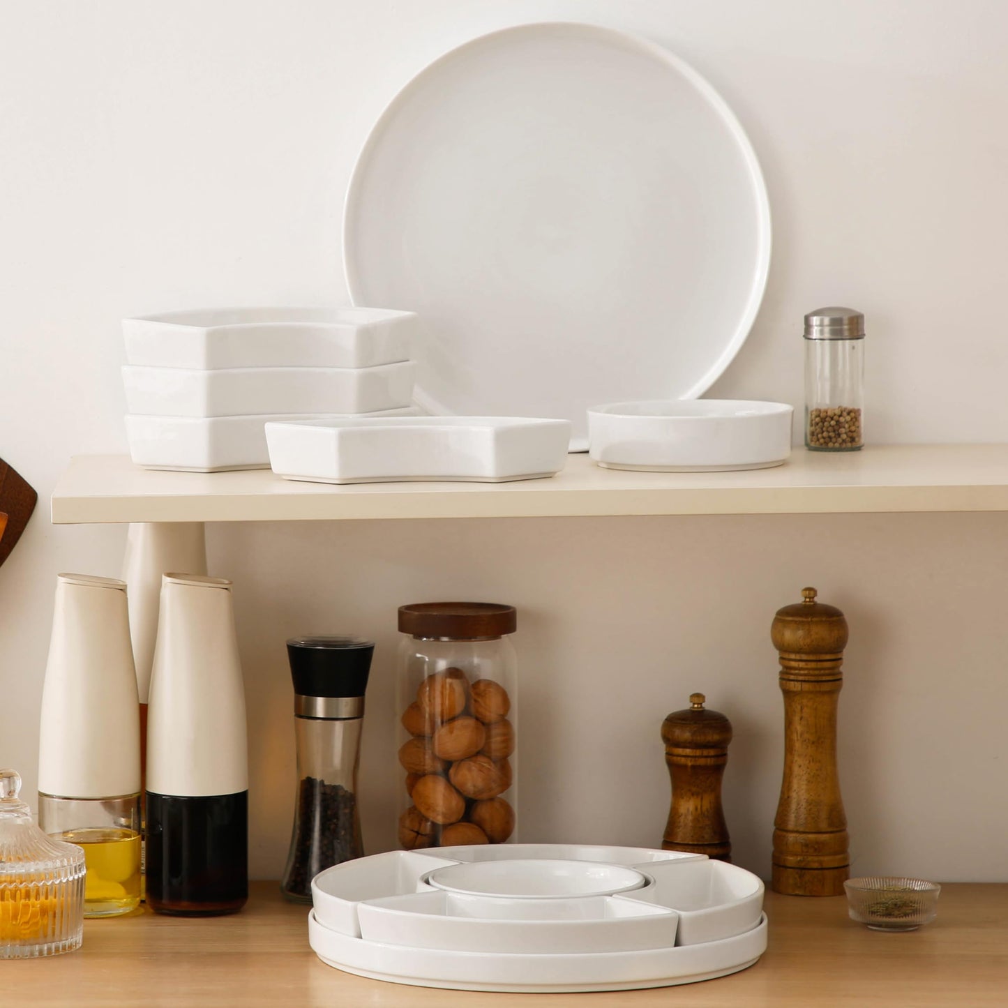 MALACASA Porcelain Divided Serving Dishes, Appetizers Tray, Serving Tray for Party - Perfect for Chips and Dip, Fruit, Veggies, Candy and Snacks, Divided Serving Platter, Relish Tray, White