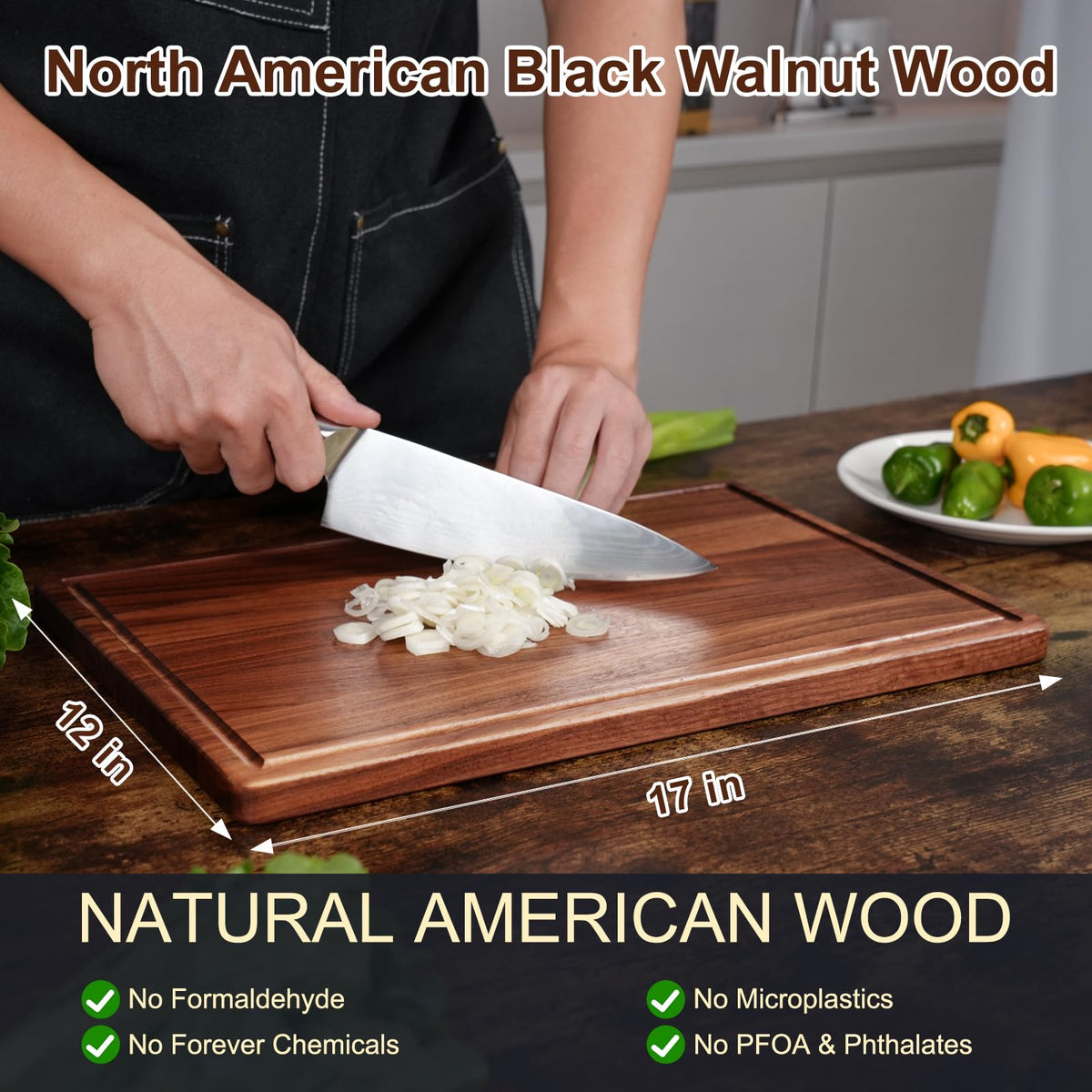 Walnut Wooden Cutting Boards for Kitchen, Solid Wood Cutting Board Set - Charcuterie & Chopping Butcher Block for Meat - Kitchen Gadgets Gift (Walnut 17in*12in)