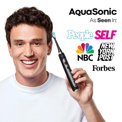 Aquasonic Duo PRO Ultra Whitening 40,000 VPM Electric Smart ToothBrushes ADA Accepted - 4 Modes with Smart Timers - UV Sanitizing & Wireless Charging Base - 10 Proflex Brush Heads & 2 Travel Cases