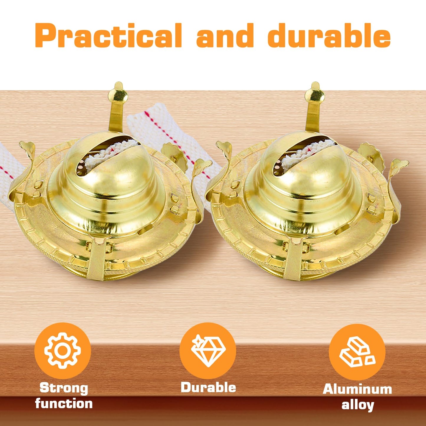 Pacify 3 Pack Oil Lamp Burner Kerosene Oil Lamp Parts Replacement #2 Brass Plated with 1 Roll 9.4FT Cotton Wick