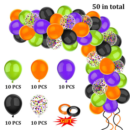 PheiLa 50 Pcs 12 Inch Balloons - Halloween Decorations in Orange, Black, Purple, Green Confetti for Trick or Treat, Spooky Ghost, Bar, Birthday, Graduation Parties