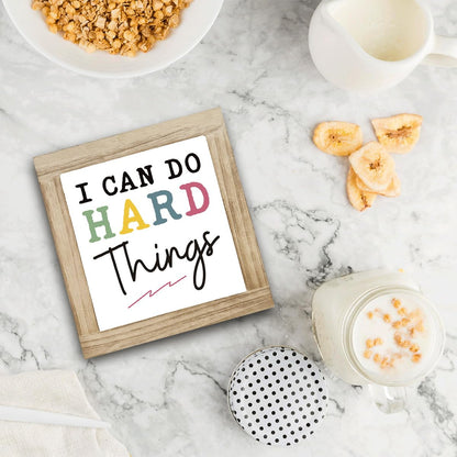 I Can Do Hard Things Sign, Inspirational Deocr, Wood Box Decor Desktop, Motivational Gift For Man Women, Sarcastic Positive Affirmations Decor, Farmhouse Home Office Decoration