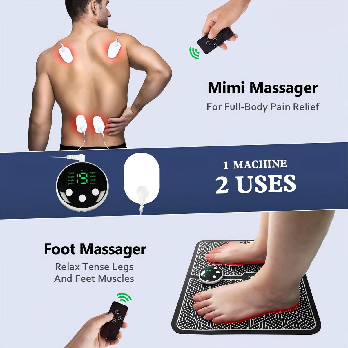 Phixnozar Transcutaneous Electronic Nerve Stimulator, EMS Foot Massager for Muscle Relaxation, LCD Display Screen,Back & Legs Massager