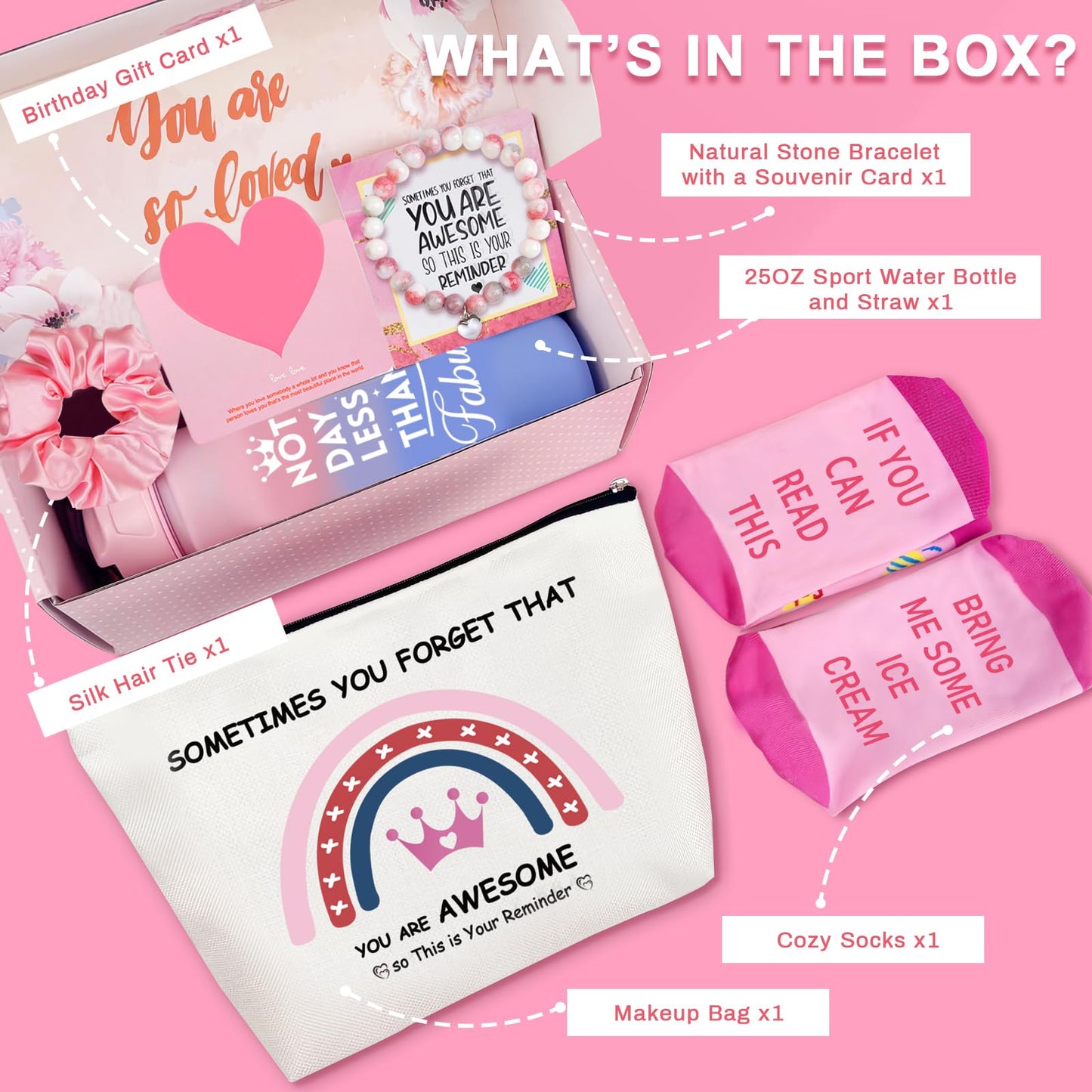 Awfrky Easter Basket Stuffers Pink Gifts Box Set - Birthday Gifts for Girls Toddler - Funny Birthday Gift Ideas for Teen Girls, Kids, Friends, Daughter, Sister- Specially for You