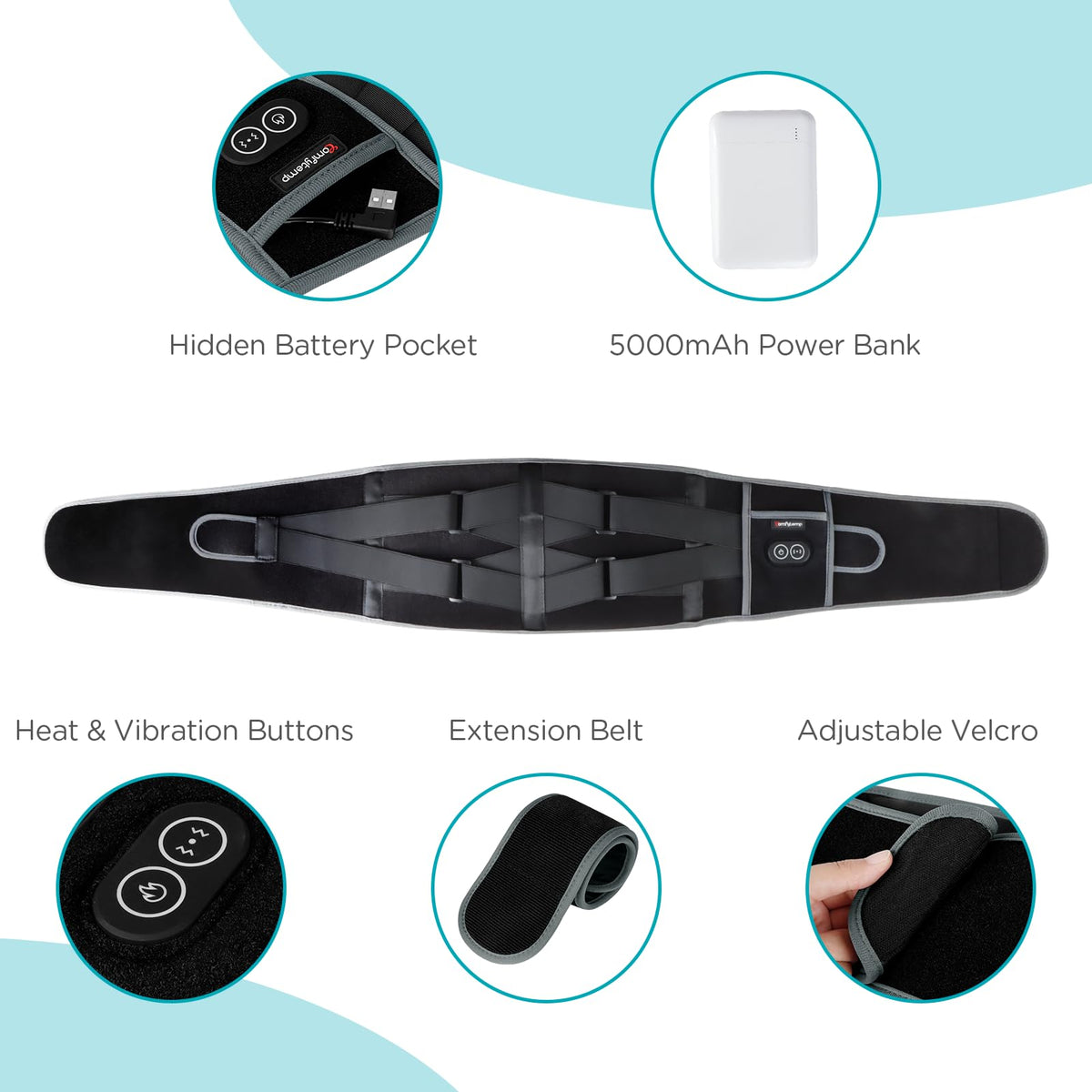 Comfytemp Cordless Heating Pad with Massager for Back Pain Relief, Portable Lower Back Massager FSA HSA Eligible Wearable, Birthday Gifts for Dad Mom Men Women Grandpa Grandma, 3 Heat, Auto-Off, 58"