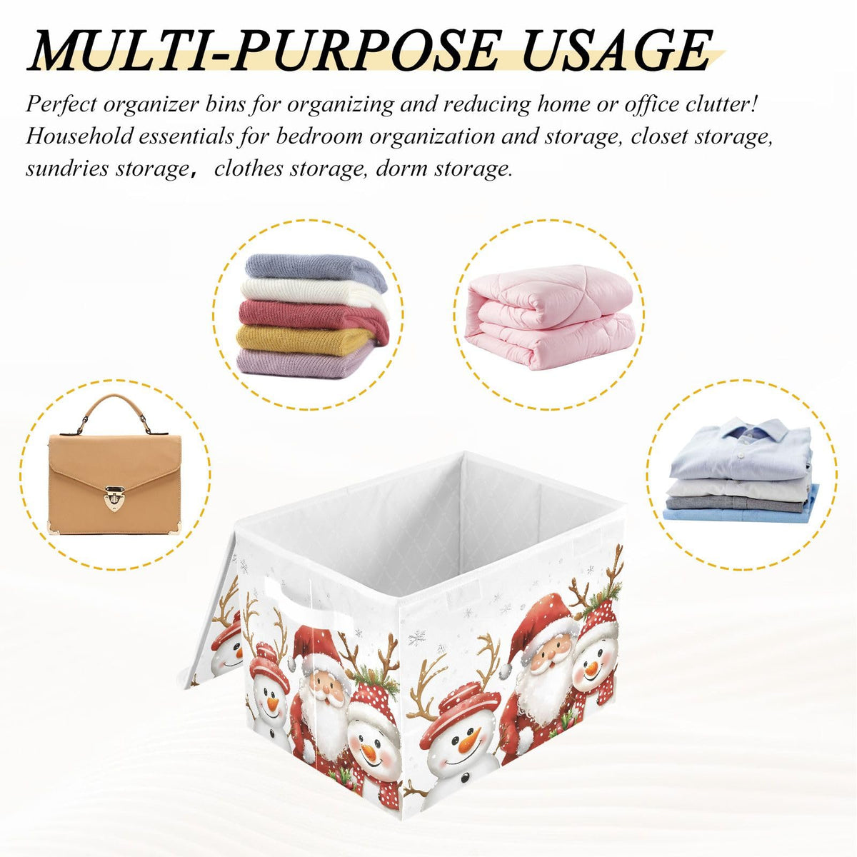 Bolaz Storage Bins with Lids and Handles,Christmas Snowman Storage Box Storage Basket with Cover Collapsible Organizer Containers for Home Closet, Shelves