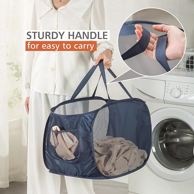 Sturdy Mesh Laundry Hamper Basket Bag, Pop up Basket