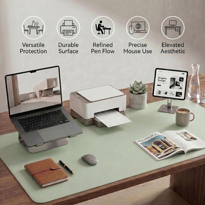 PROMATTOO Large Desk Pad Non-Slip Desk Mat Protector for Keyboard Mouse Waterproof Vegan Leather Surface Faux Leather Laptop Mat Smooth Mouse Pad Premium Gift Tube Matcha Green 31.5" x 15.7"