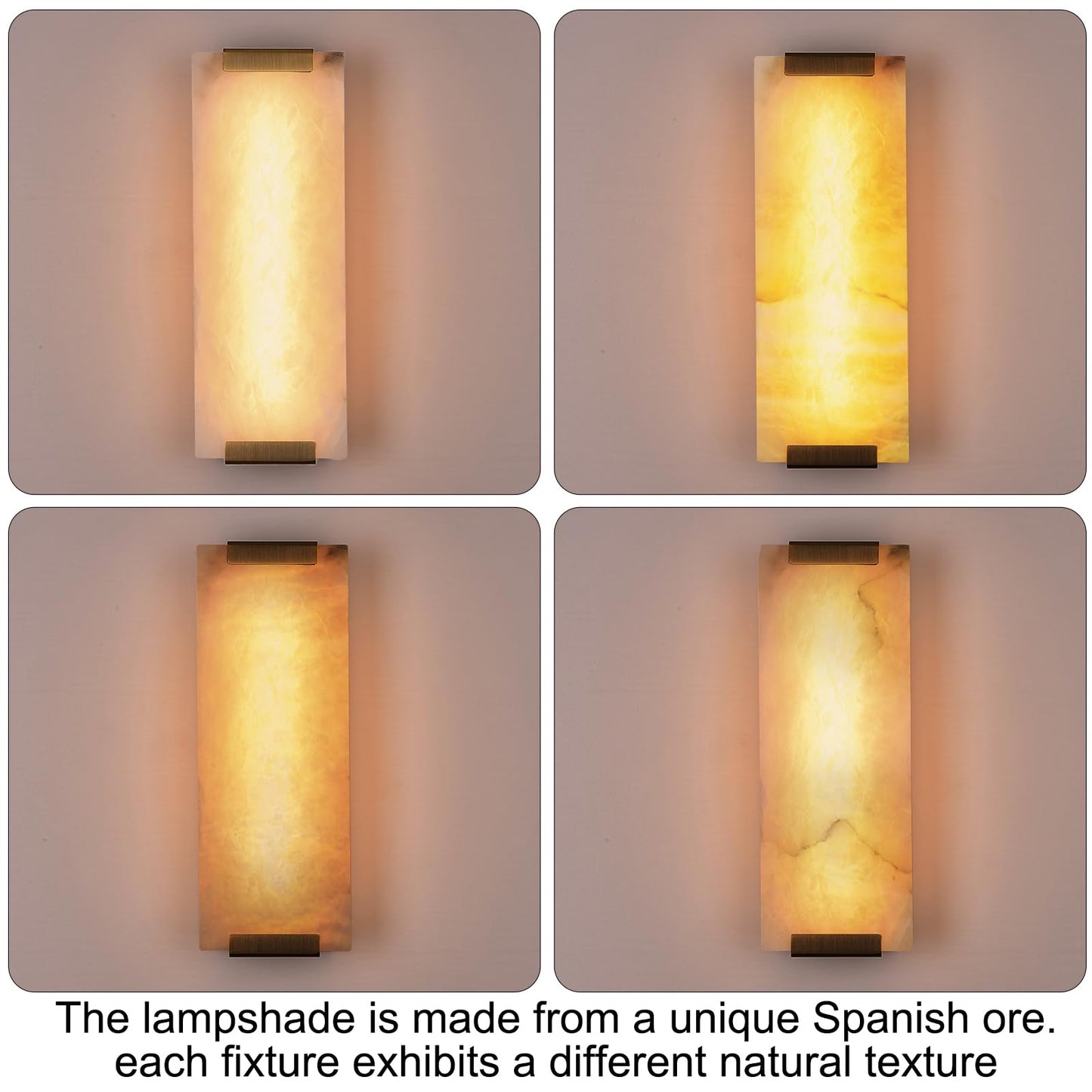 HOMLUCE 14.2in Alabaster Wall Sconces, Large Natural Marble Wall Sconces Set of Two, LED Modern Wall Lamp for Bedroom, Stairs, Living Room, Vanity, Bedside, Hallway （Brushed Bronze 12W）