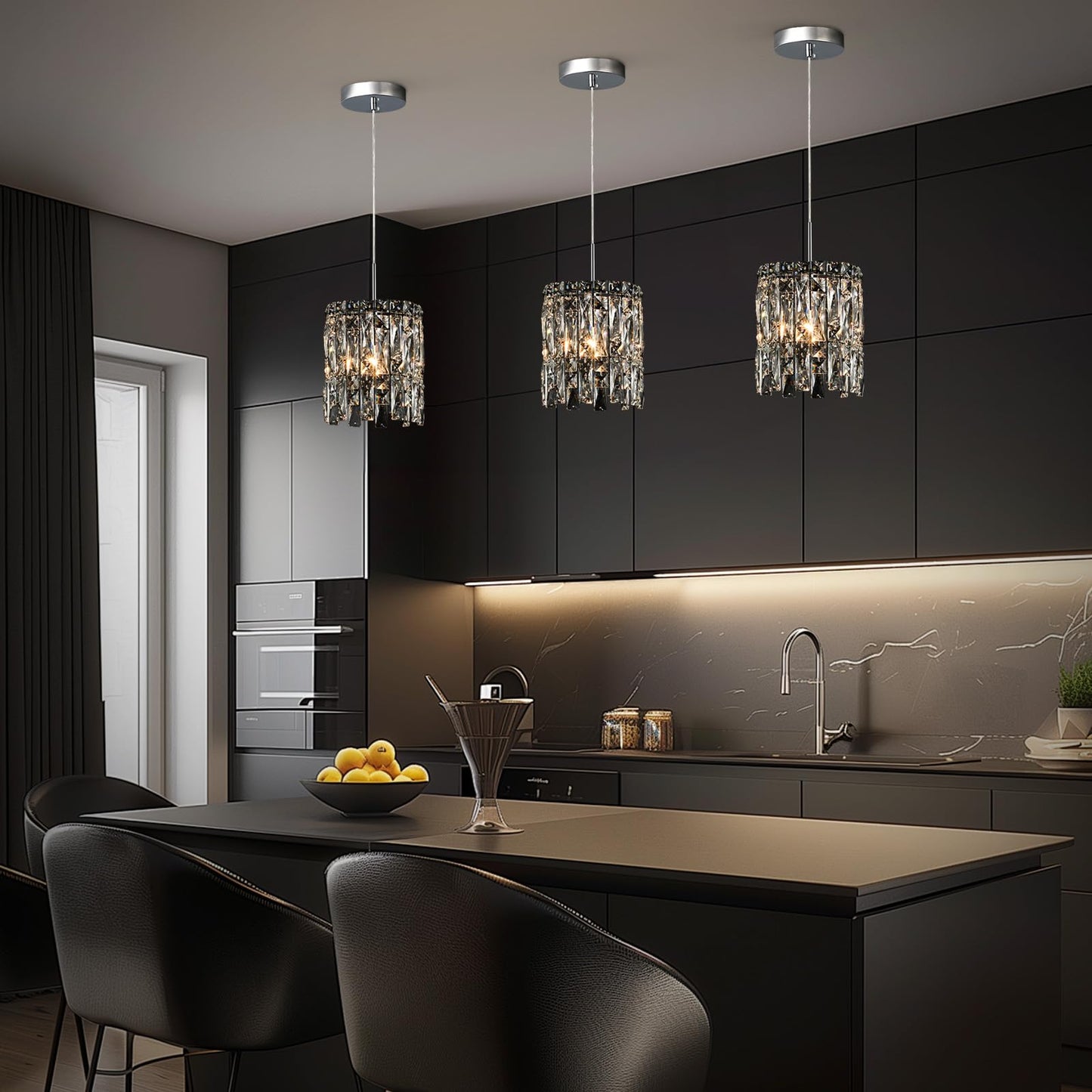NISIDUN Modern K9 Crystal Pendant Lights Kitchen Island Set of 3,Chrome Chandeliers for Dining Room Light Fixtures Over Table,Hanging Lighting for Kitchen Island Entryway Bathroom BedHead Bedroom