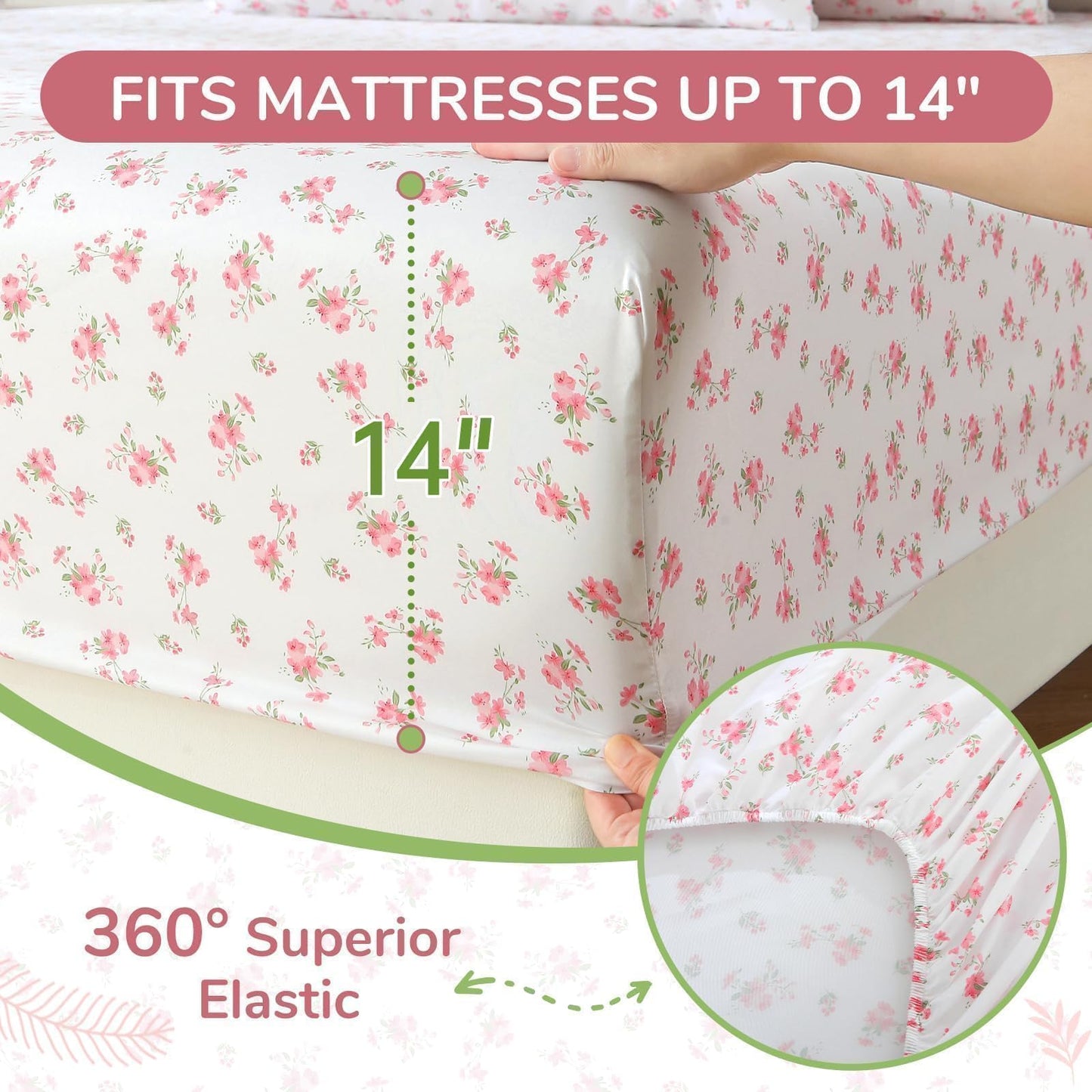 MUXHOMO King Size 4 Piece Sheet Set, Soft Breathable Bed Sheet Set for Bedroom with Deep Pocket Up to 16", Wrinkle-Free & Cooling Bedding for Oeko-TEX Certified - Blossoms Pink
