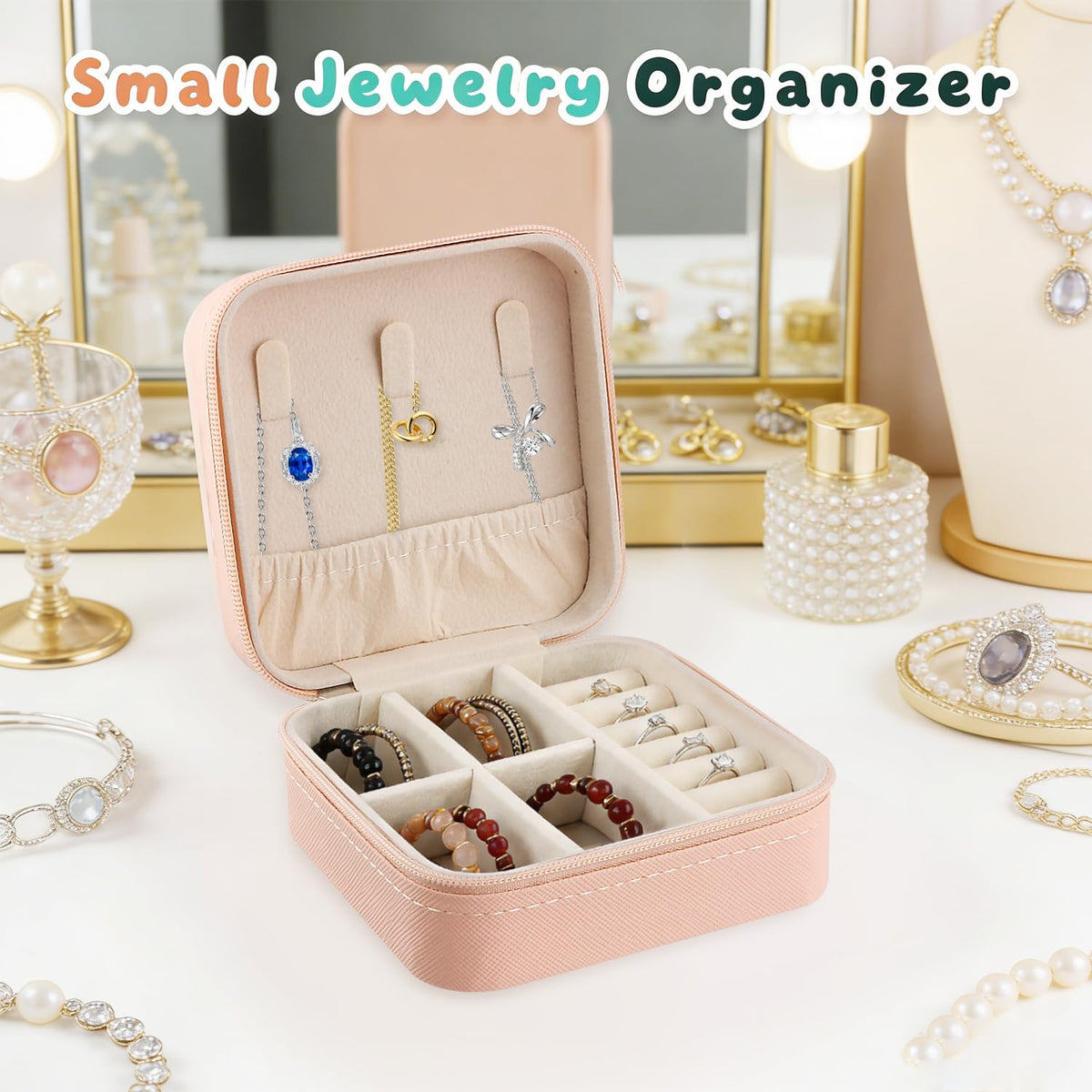 Mirrline 4 Pcs Travel Jewelry Case Small Jewelry Organizer Storage Box Mini Jewelry Travel Case for Women Girl Rings Earrings Necklaces Gifts - 4 Color